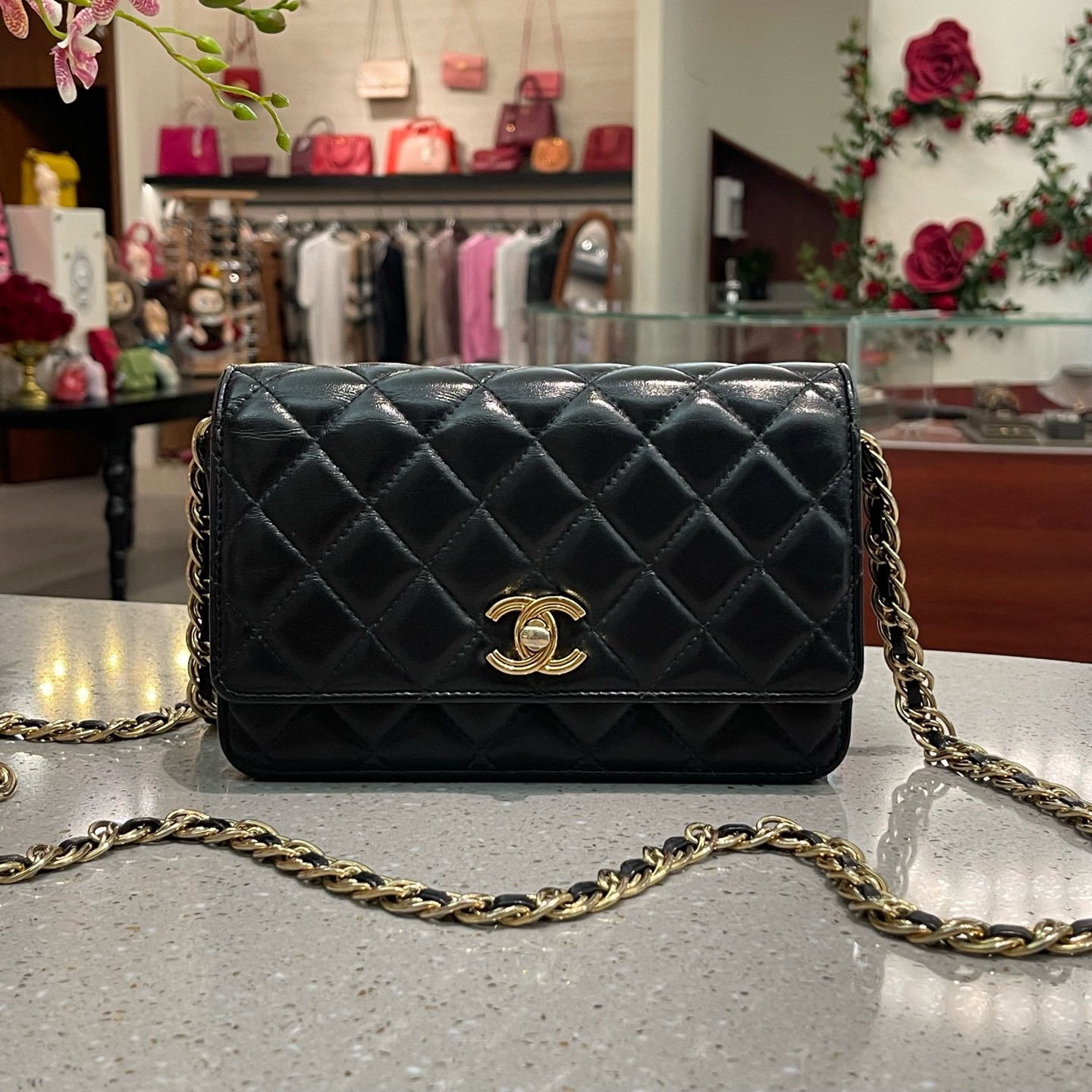 95新 Chanel/香奈儿 23b黑金羊皮woc斜挎包