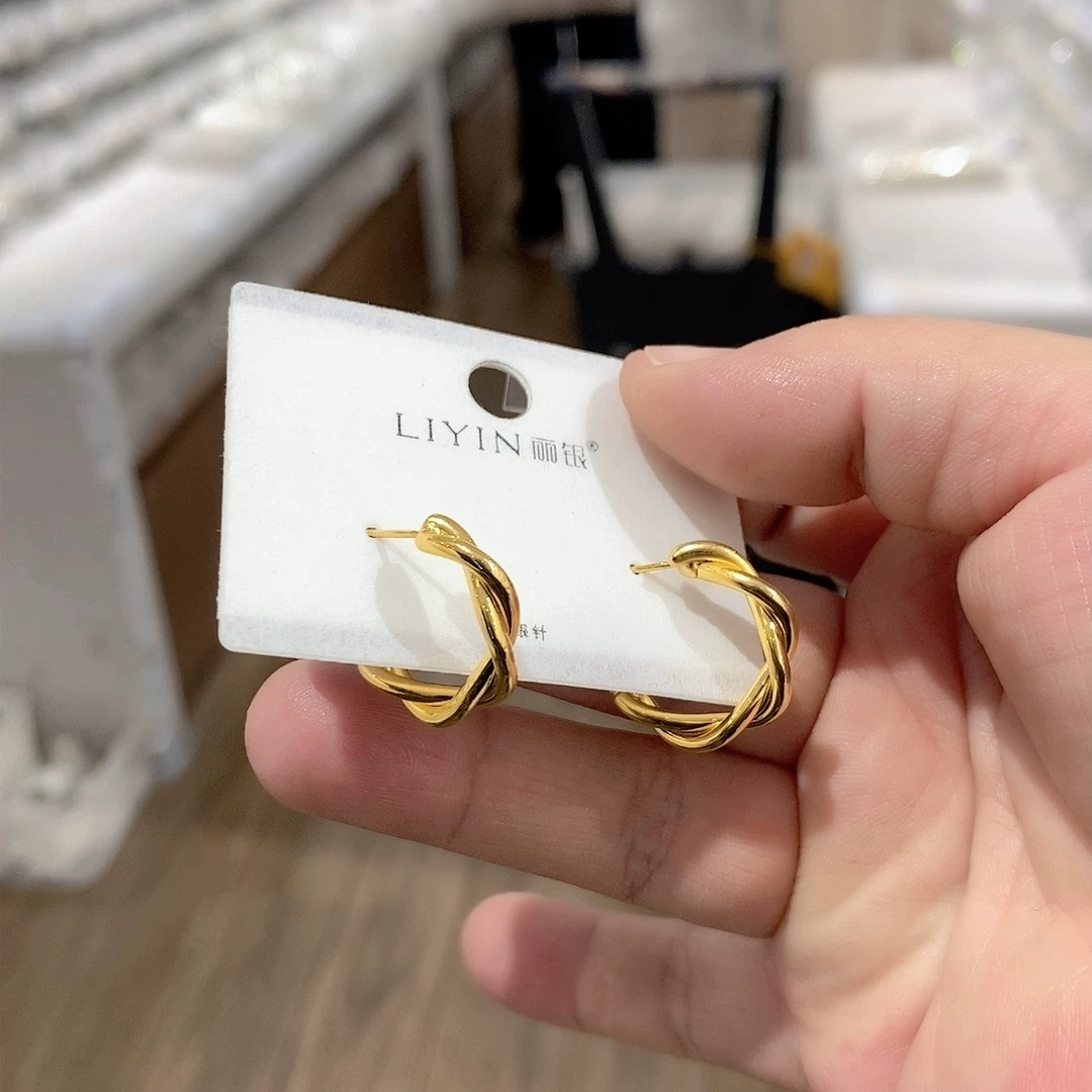 铜合金耳饰 5358 丽银品牌新款金钴金工艺耳扣小耳圈