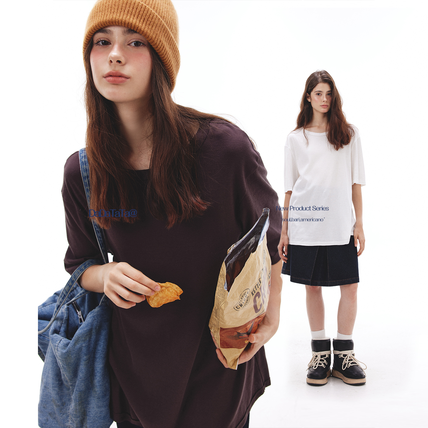 DADATATA晶咕白标【舒适伴侣】100棉针织T恤长袖纯棉时尚休闲宽松