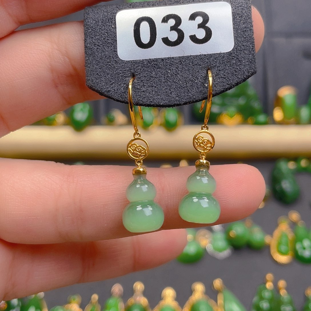 和田玉耳饰18K金镶嵌1580