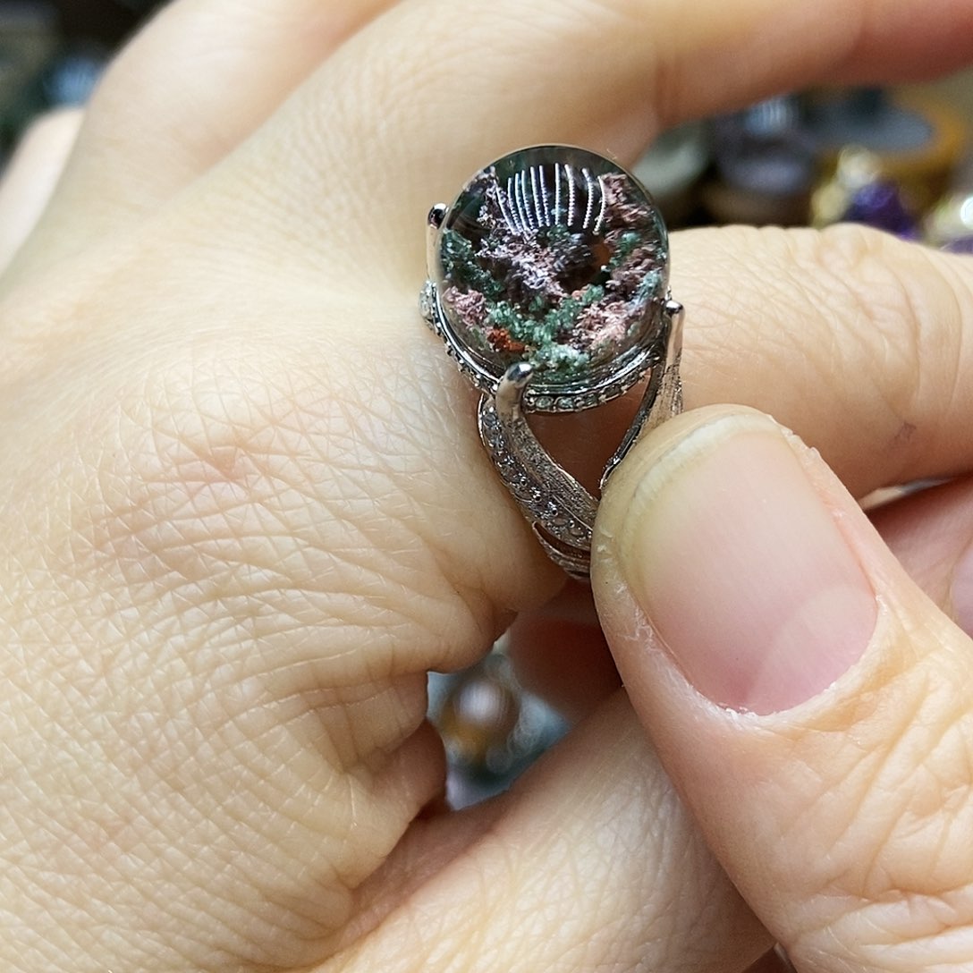 水晶戒指银S925镶嵌笑***^