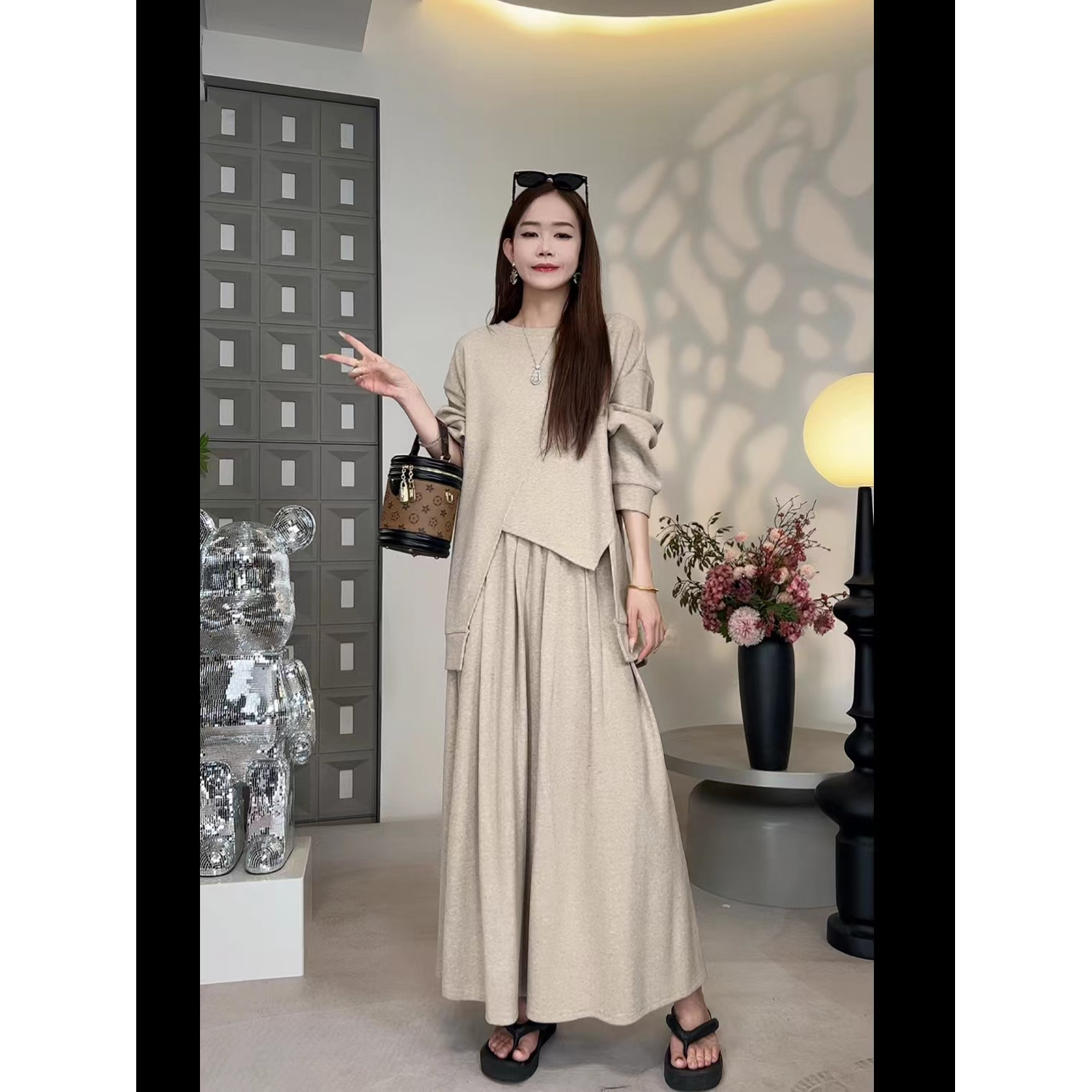 不规则时尚休闲套装女秋季新款宽简约松慵懒修身