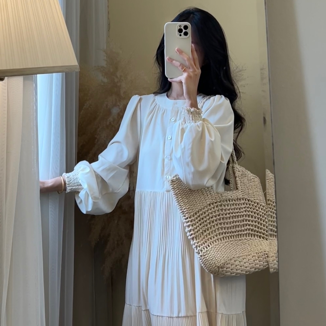 【ROUROU】南方庄园｜专属 法式纯色拼接设计感气质长连衣裙Ro-7692