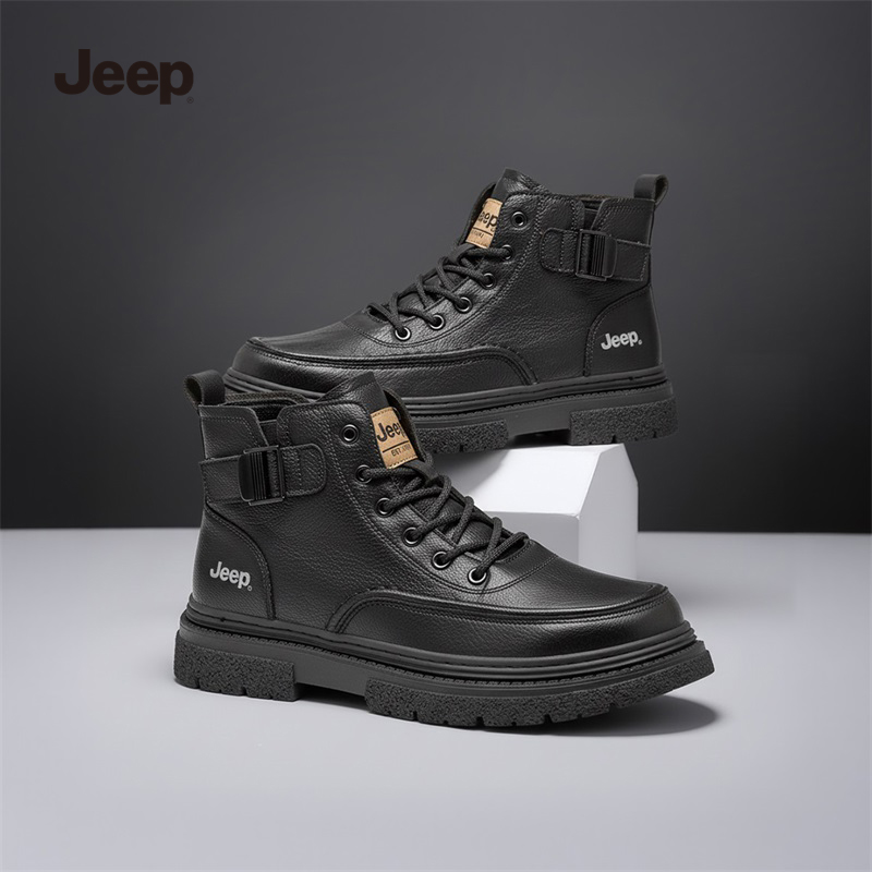 Jeep吉普马丁靴男冬季高帮英伦复古男士休闲皮鞋运动增高工装靴子