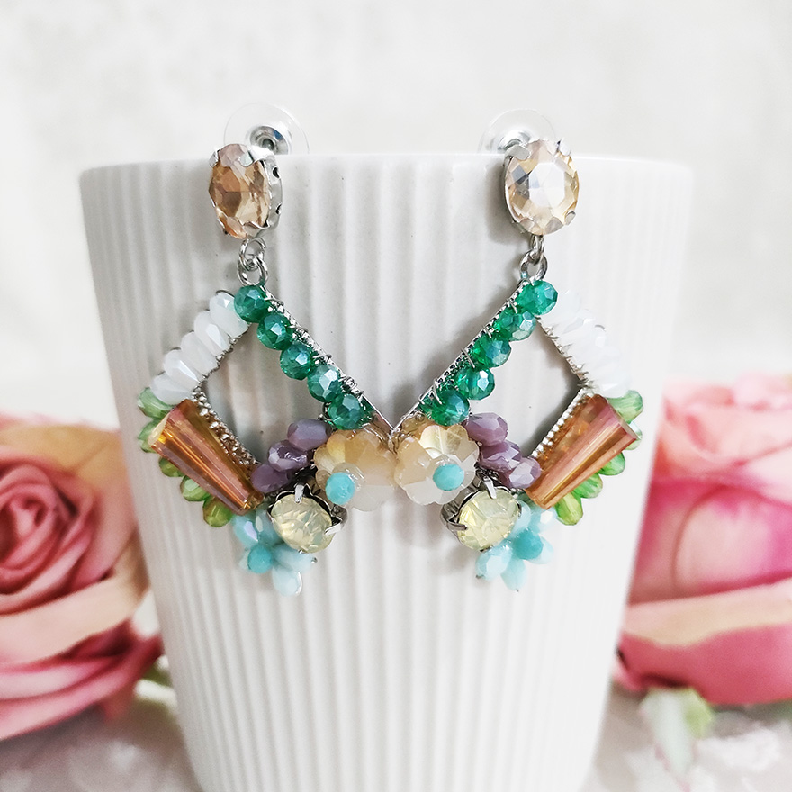 铜合金耳饰 手工气质菱形百搭耳钉耳环2598