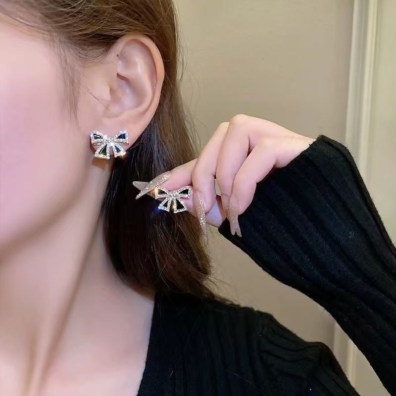 铜合金玻璃耳饰 复古/宫廷日韩瑞丽风女黑色耳钉小众法式简约少女