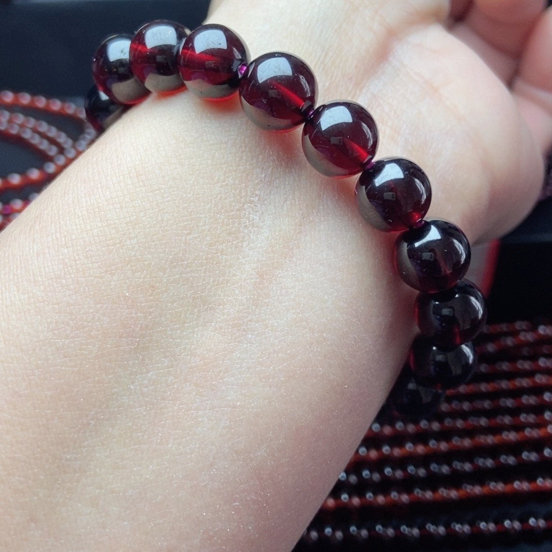 未镶嵌手链石榴石阿*莎10酒红色毕业级