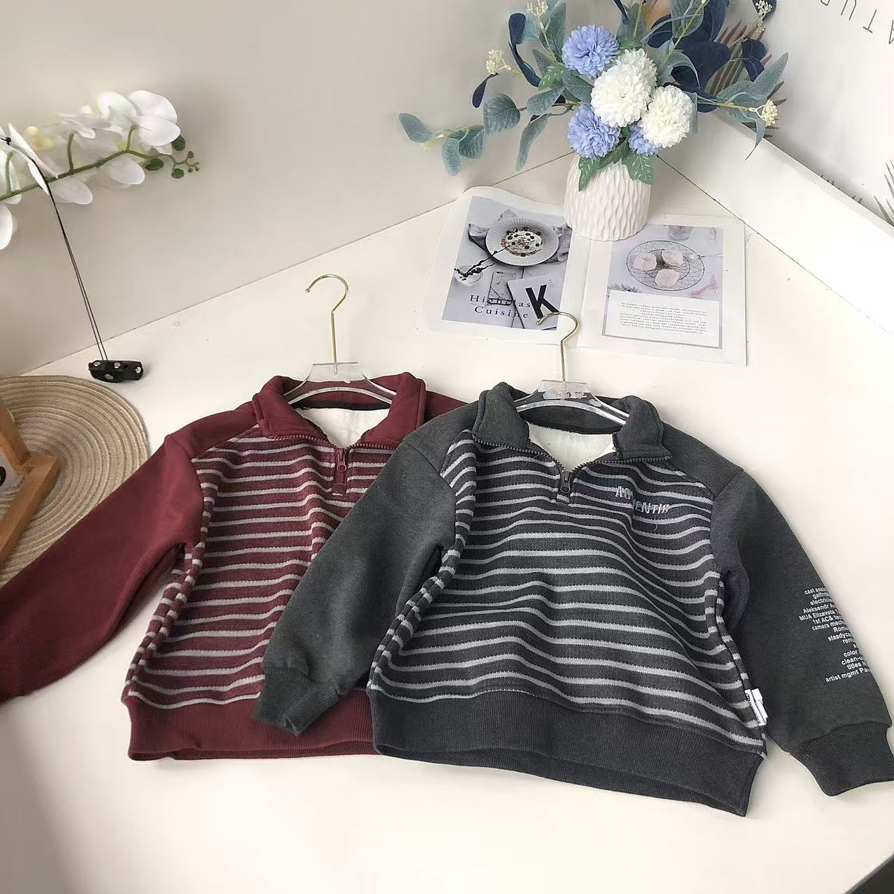 C045儿童新款加绒条纹卫衣A字母款25831