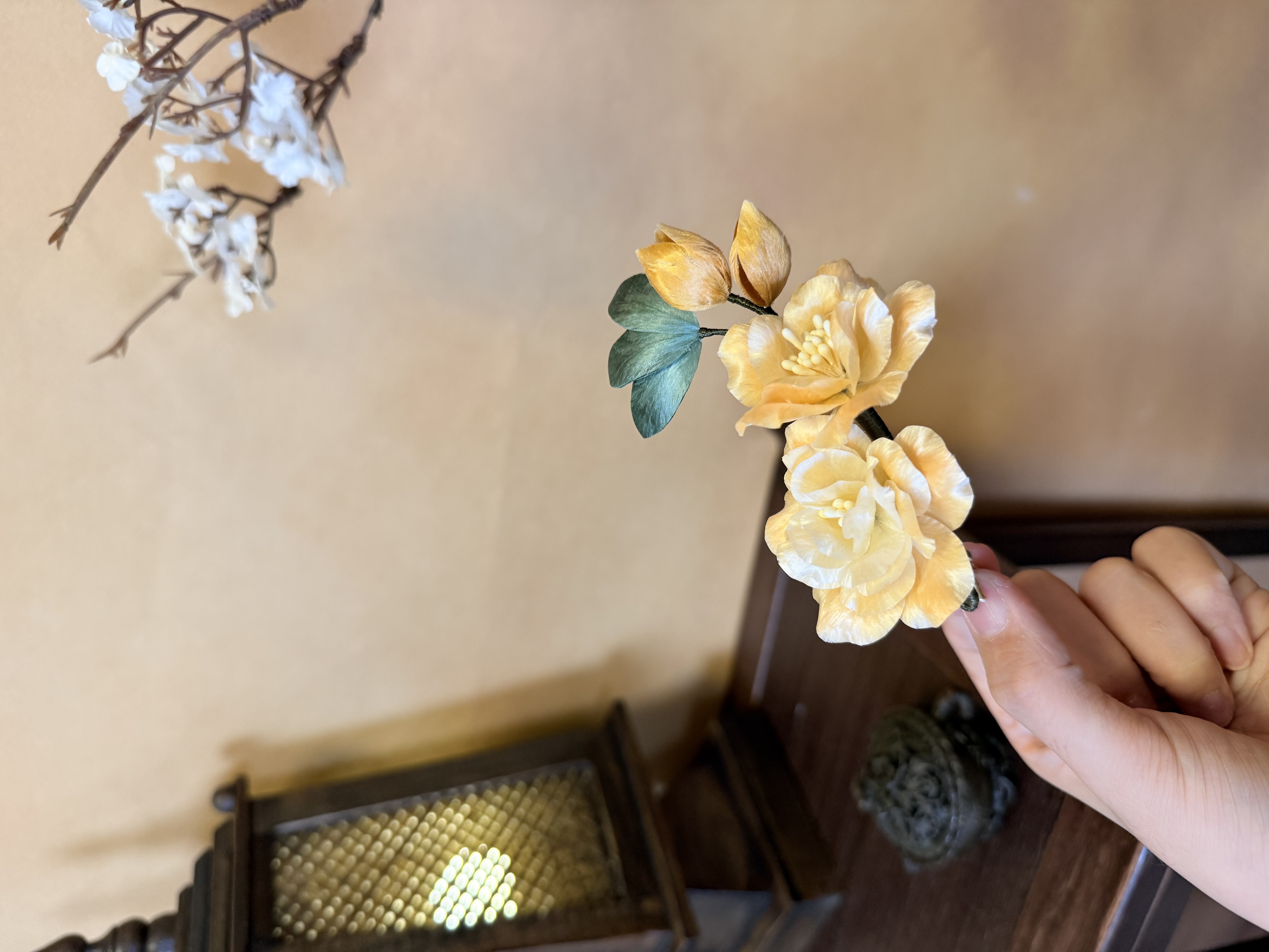 【画锦疏】绒花小号发夹