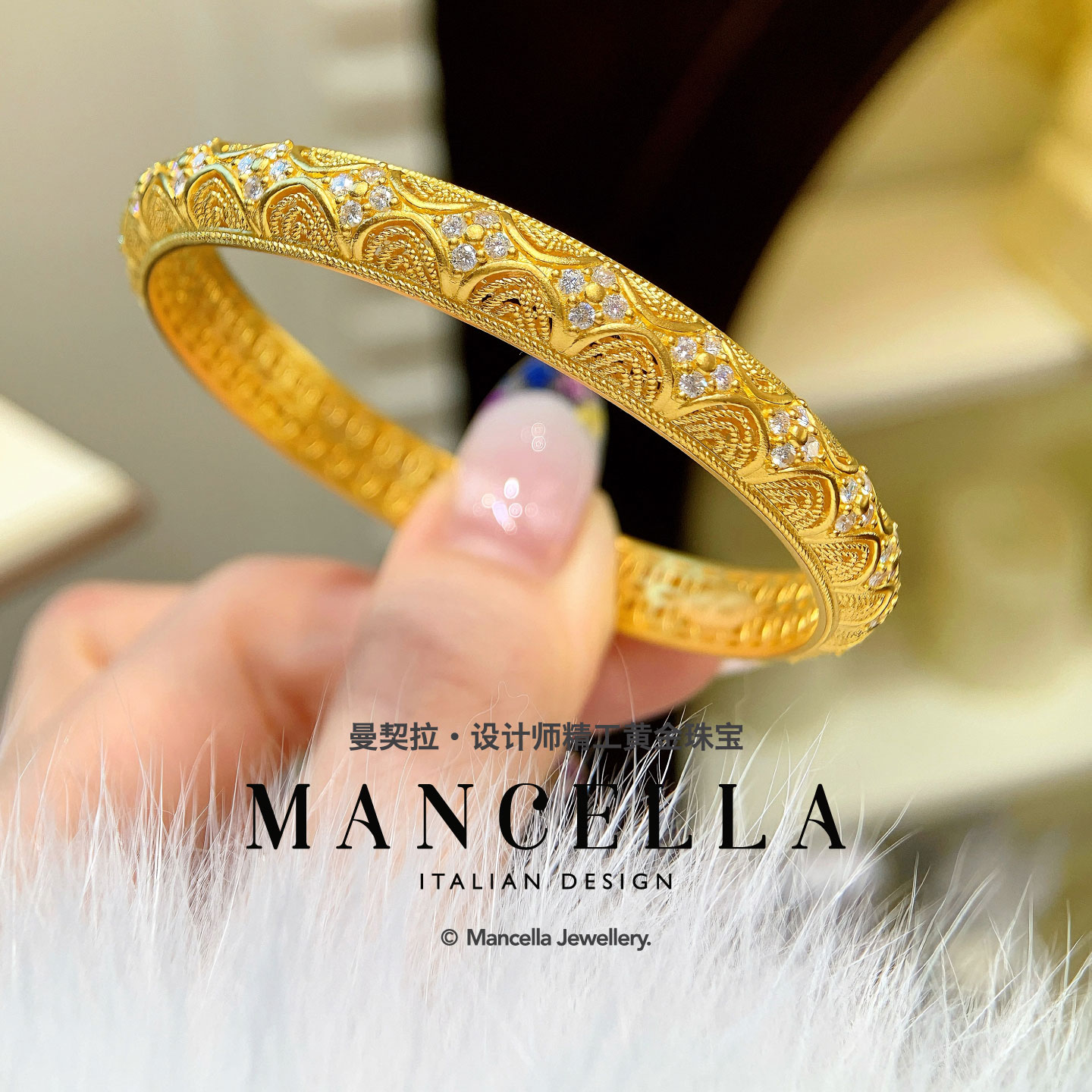 曼契拉足金999【古法花丝镂空手镯】轻奢时尚（工费24/克） H069