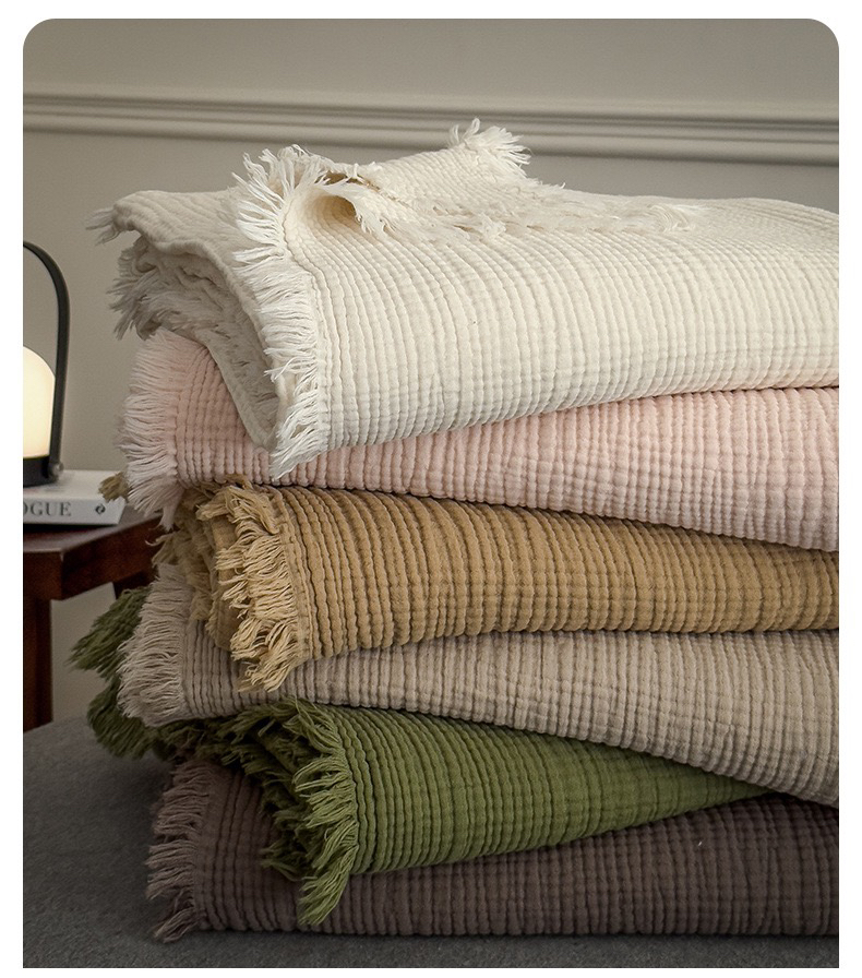 【凯特家居】出口品质韩国酵素纱洗流苏薄款午睡毯子沙发毯盖毯浴巾