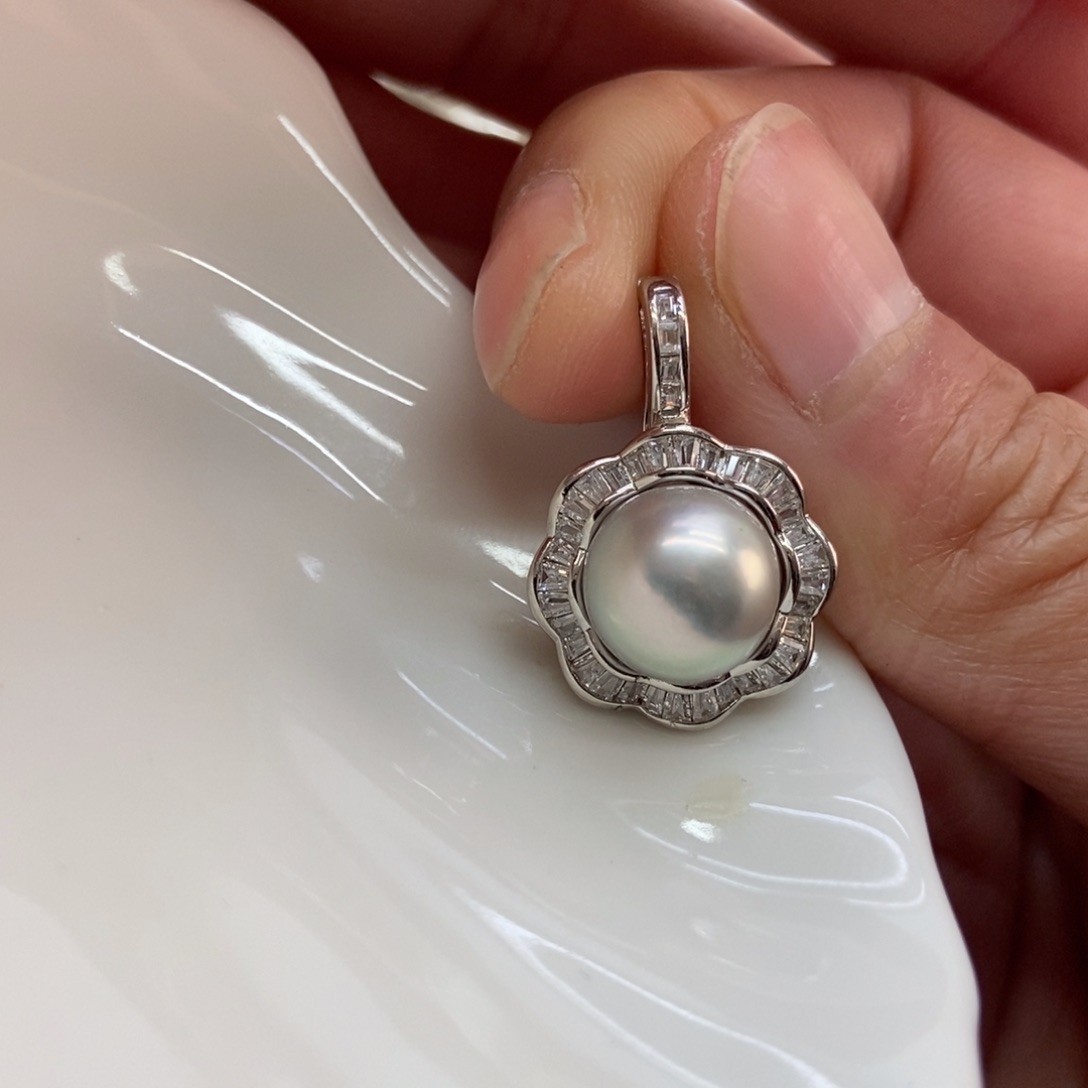 海水珍珠吊坠(不含链)银S925镶嵌