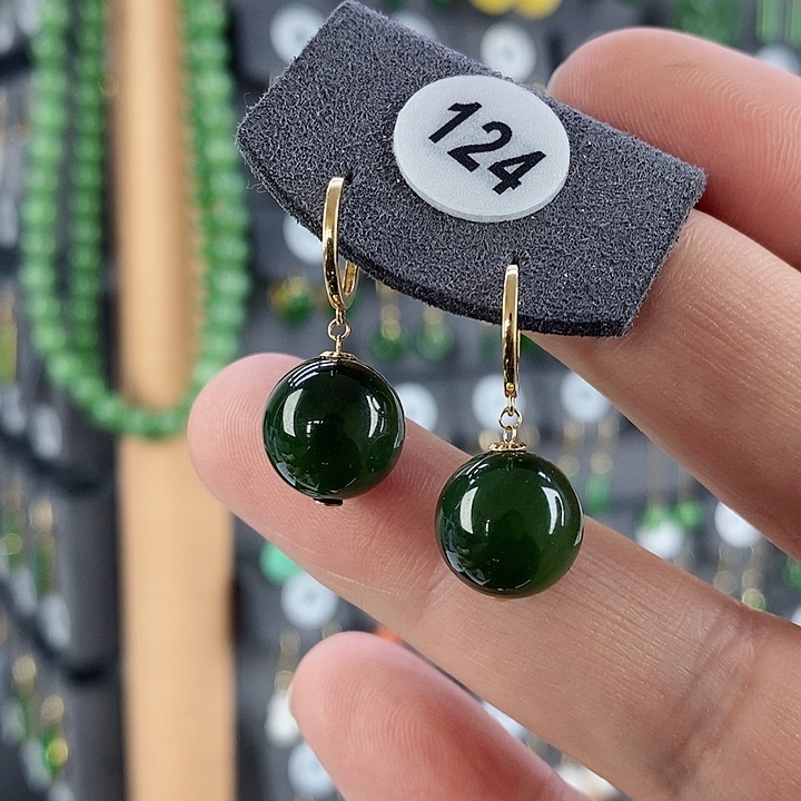 和田玉耳饰18K金镶嵌