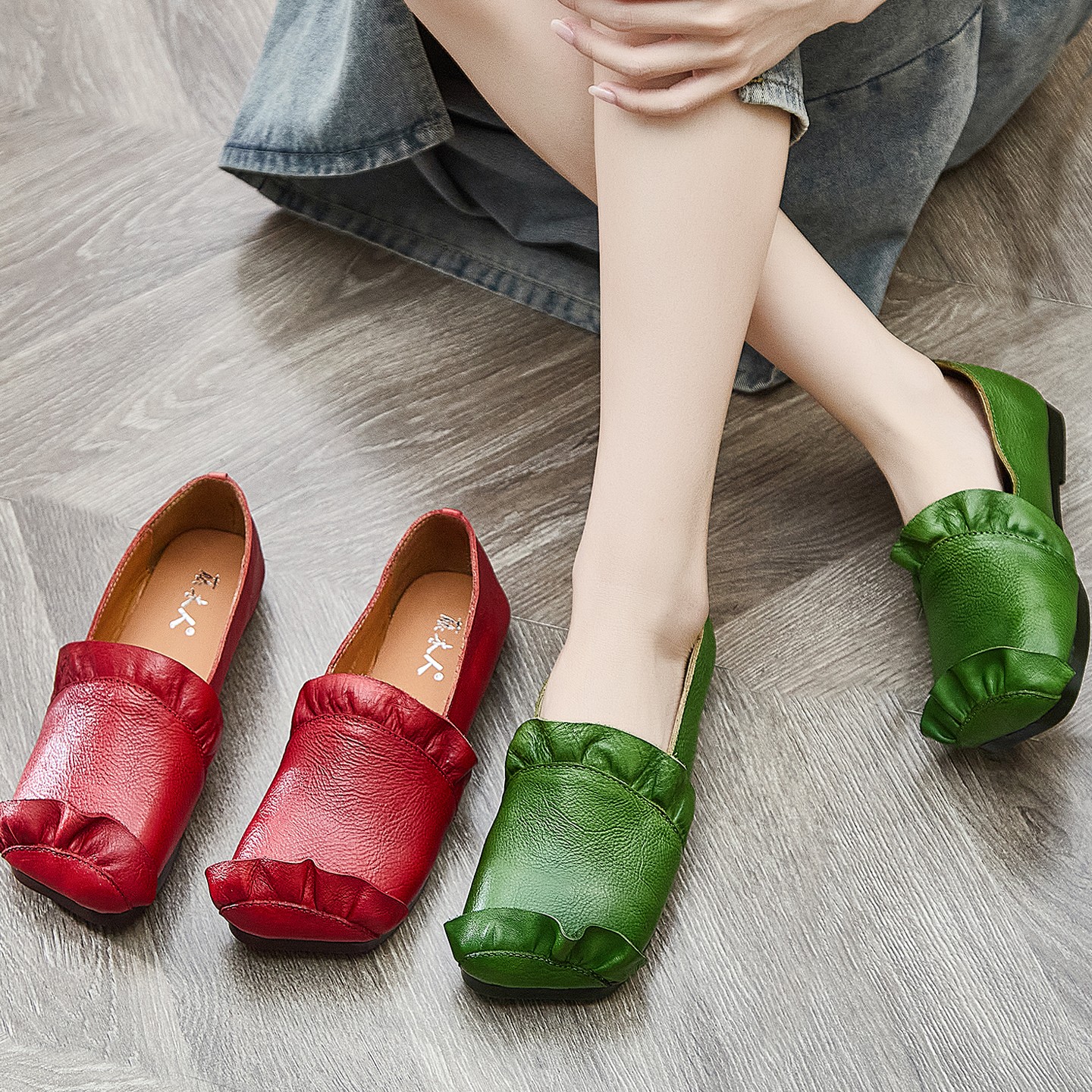 鞋子ⅰns潮百搭小众平底小皮鞋新款春秋款妈妈鞋牛筋底个性女单鞋