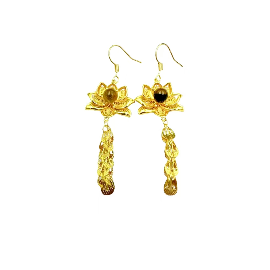 凤尾流苏蓝珀耳饰C01-423赠礼盒(多样性发其一)