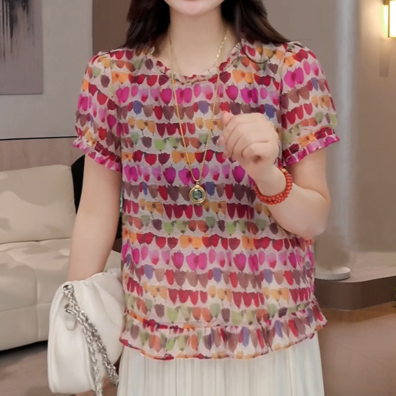 法式休闲百搭衬衫新款藏肉遮肚子显瘦上衣女短袖减龄洋气胖mm大码