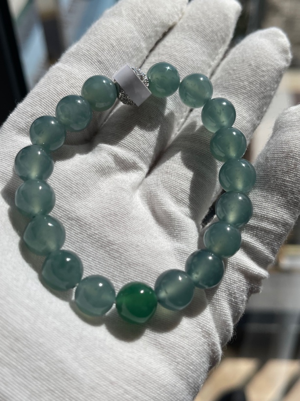 冰种翡翠珠子手链时尚绿色女士男士渐变珠珠精美玉手串百搭手作