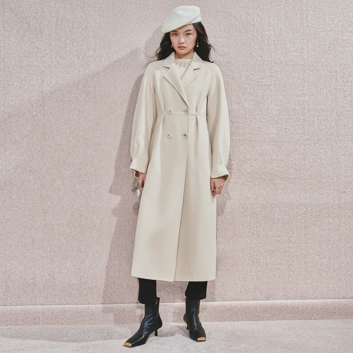 MAXRIENY高级简约精致纽扣大衣秋冬羊毛外套