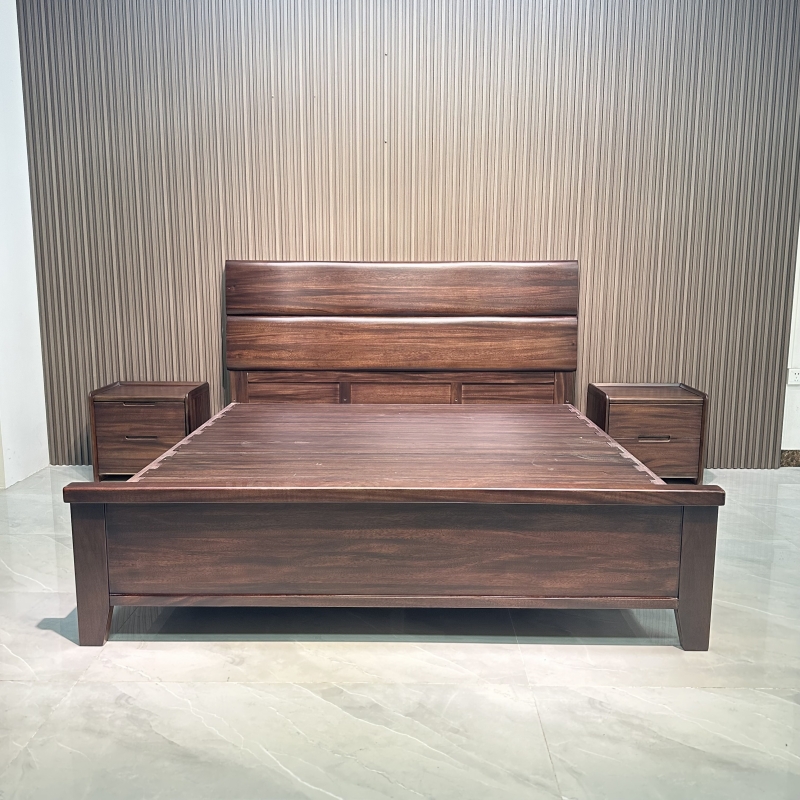 北欧黑胡桃全实木床1.8米双人床简约卧室新中式储物原木