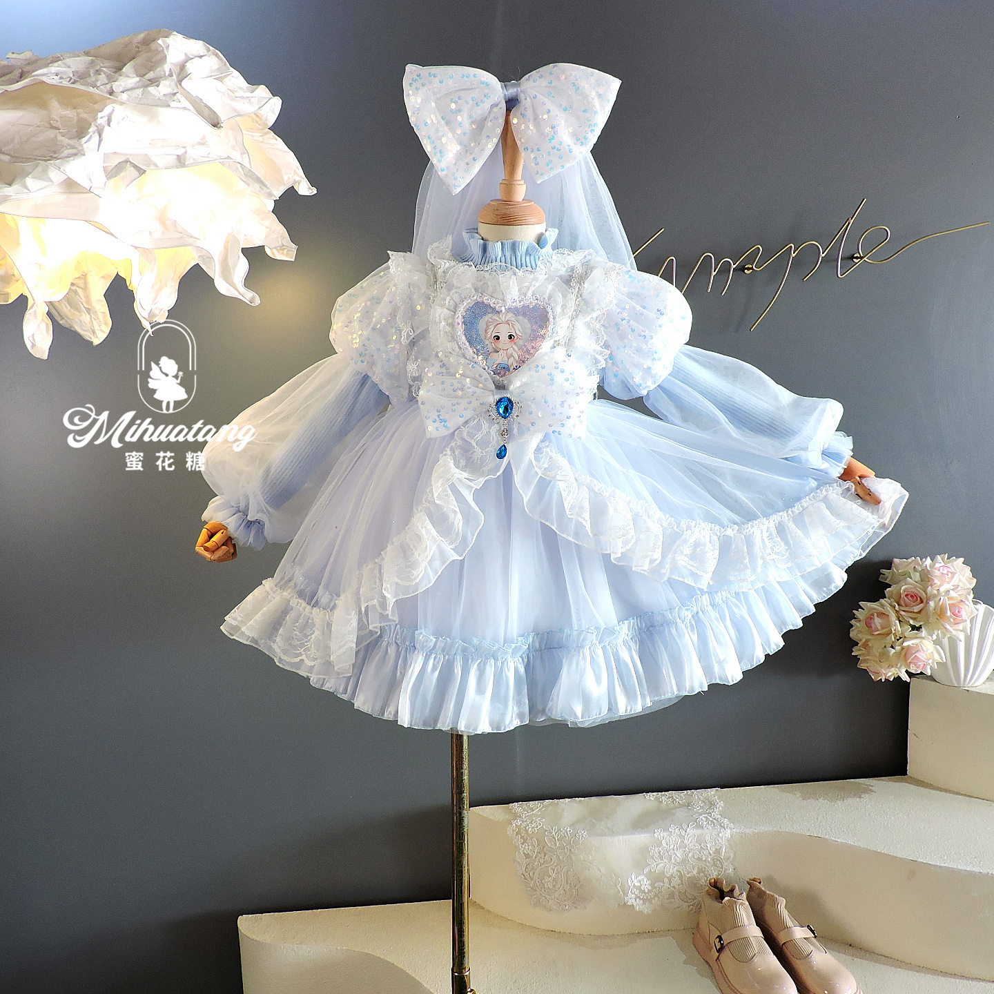 女童冰雪奇缘艾莎公主裙斗篷套装25年秋冬儿童女王生日连衣裙披风