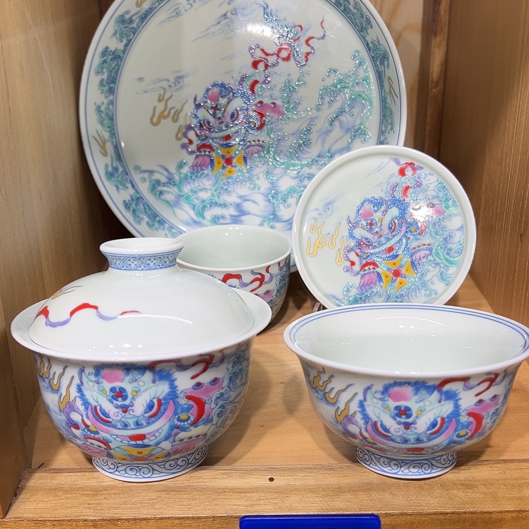 7***斗彩小唐5件套茶具