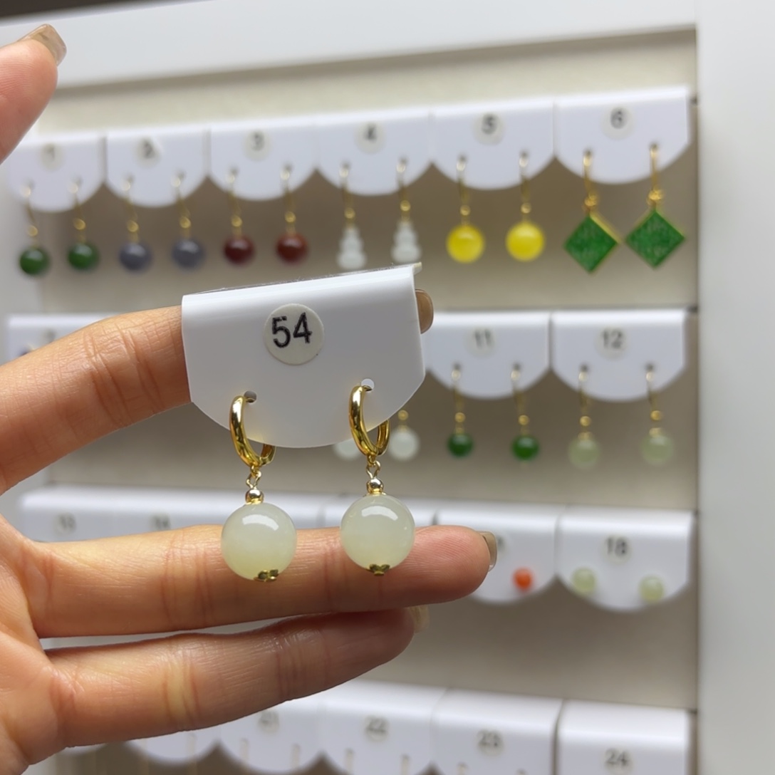 和田玉银S925镶嵌耳饰