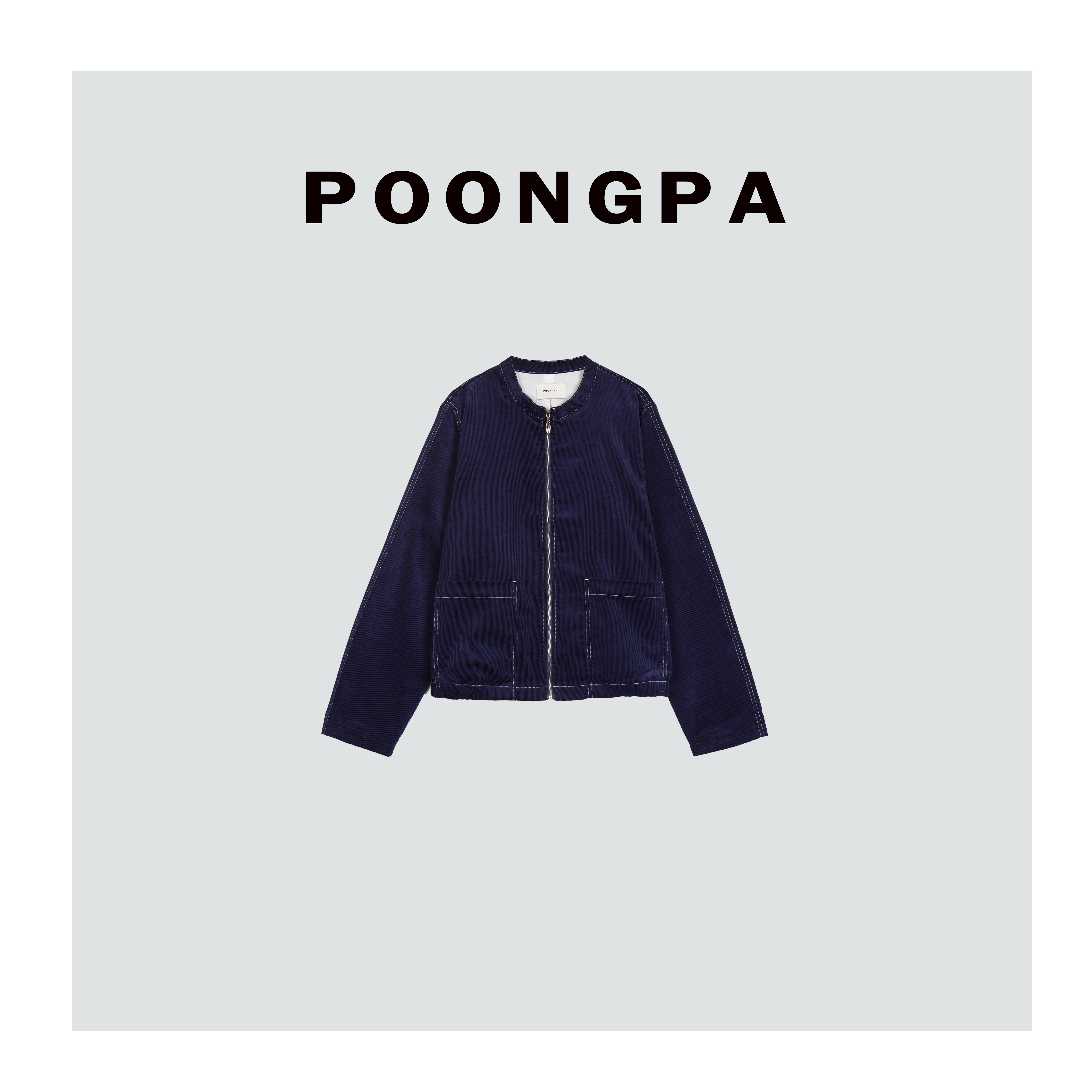 POONGPA/“经典蓝调”精致复古棉切绒感灯芯绒外套/小众设计中大码