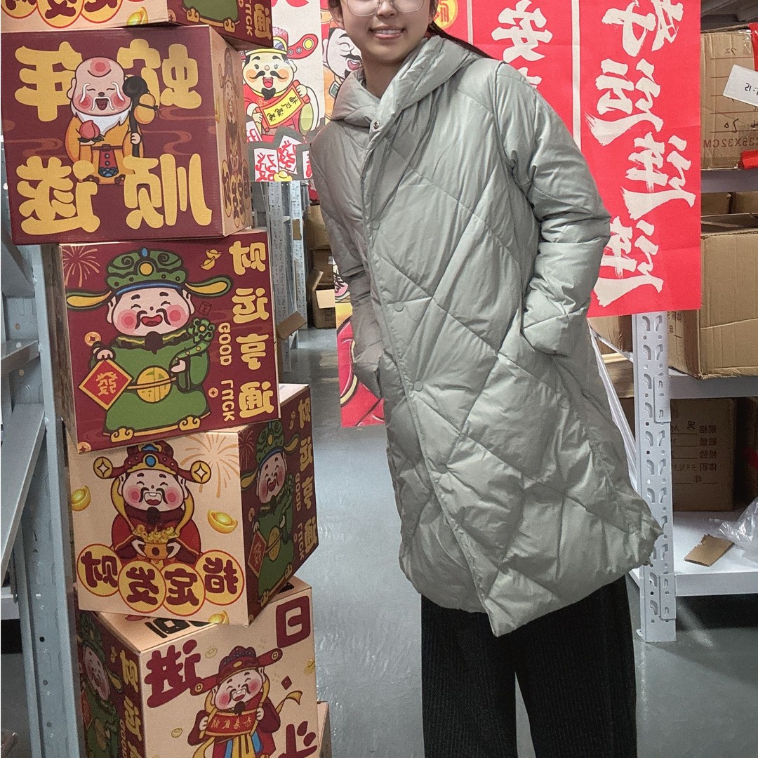 女士长款羽绒服连帽80%灰鸭绒百搭黑色宽松中长款冬季女款轻薄