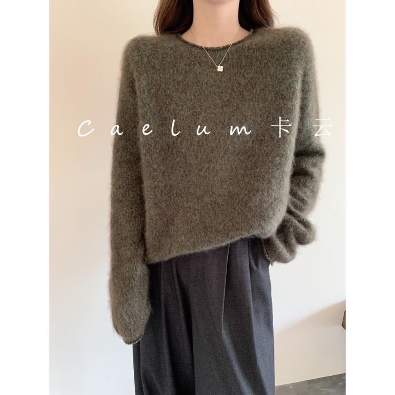 现货【澳洲进口Tasmanian纱线】100拉绒六股花纱卷边圆领羊毛衫1022