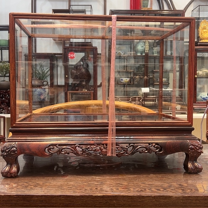 红酸枝木类用****4红酸枝虎脚玻璃罩35*21*21