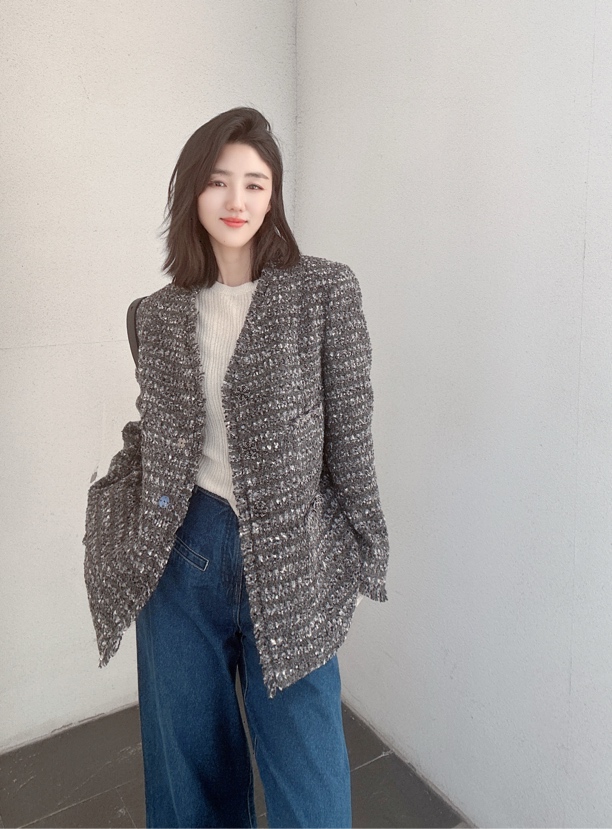 Wangchangrong·冬日小香风外套灰色