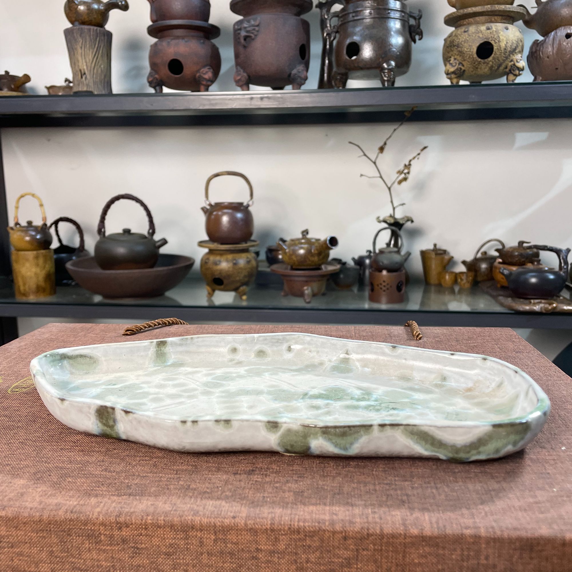 粗陶仿竹叶实用茶盘