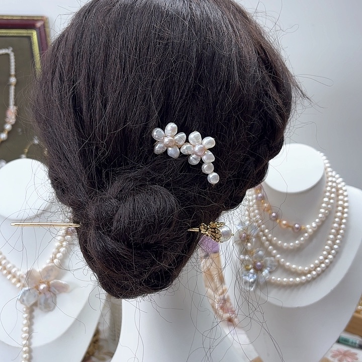 淡水珍珠发饰银S925镶嵌