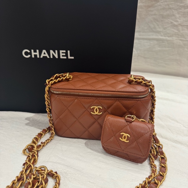 99新 Chanel/香奈儿 99新 Chanel 23A 子母 长盒子包 焦糖色