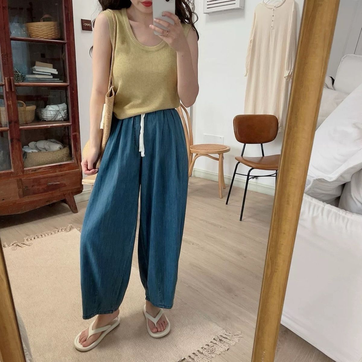 2025夏款高腰夏季大码新款松紧抽绳宽松显瘦牛仔裤可爱女款裤子