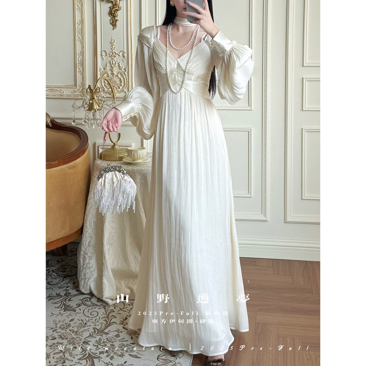 连衣裙「缪斯」山野逸梦原创重工希腊女神感超大灯笼袖拼接连衣裙