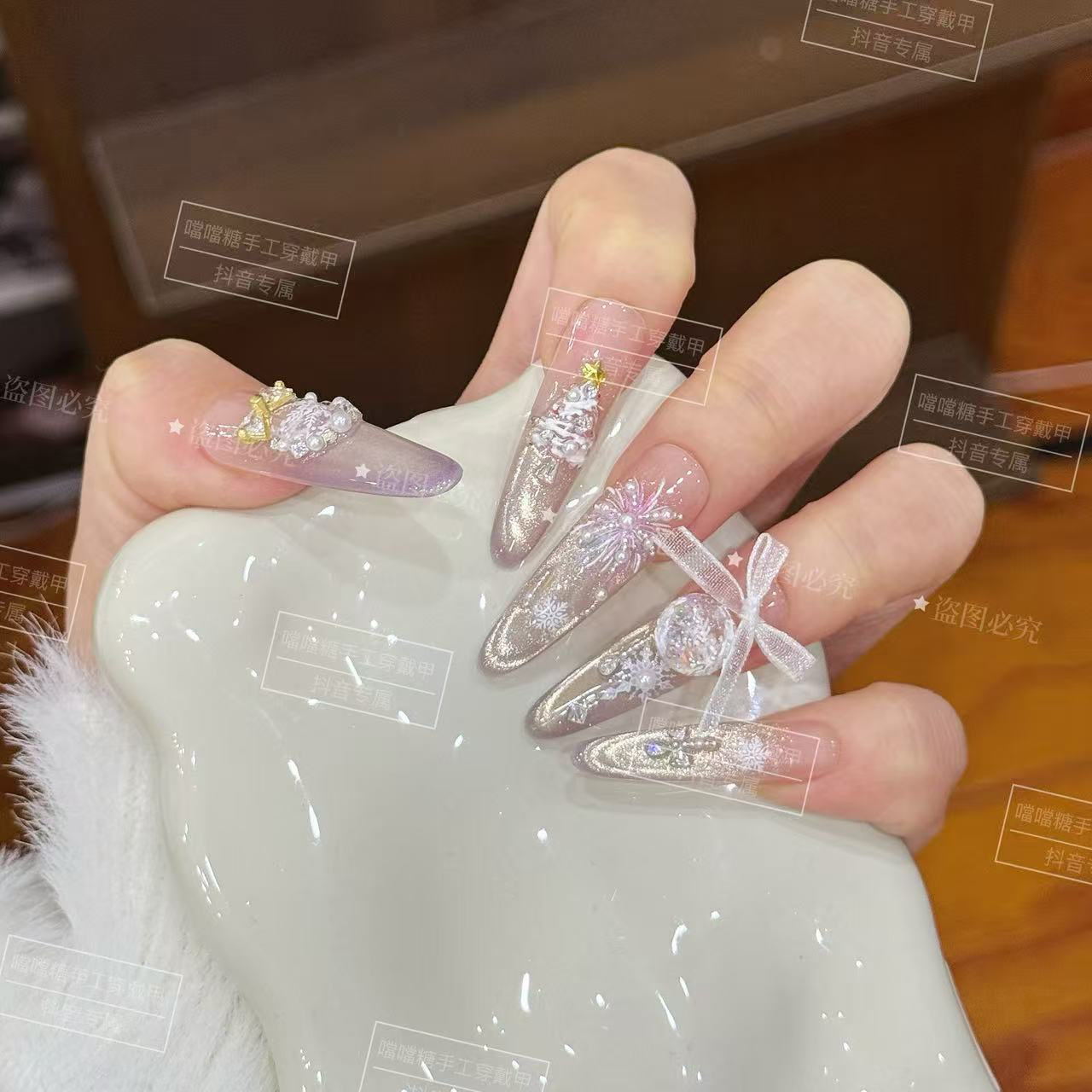 【圣诞·焰火】新款穿戴甲纯手工显白高级感猫眼温柔纯欲爆闪美甲贴