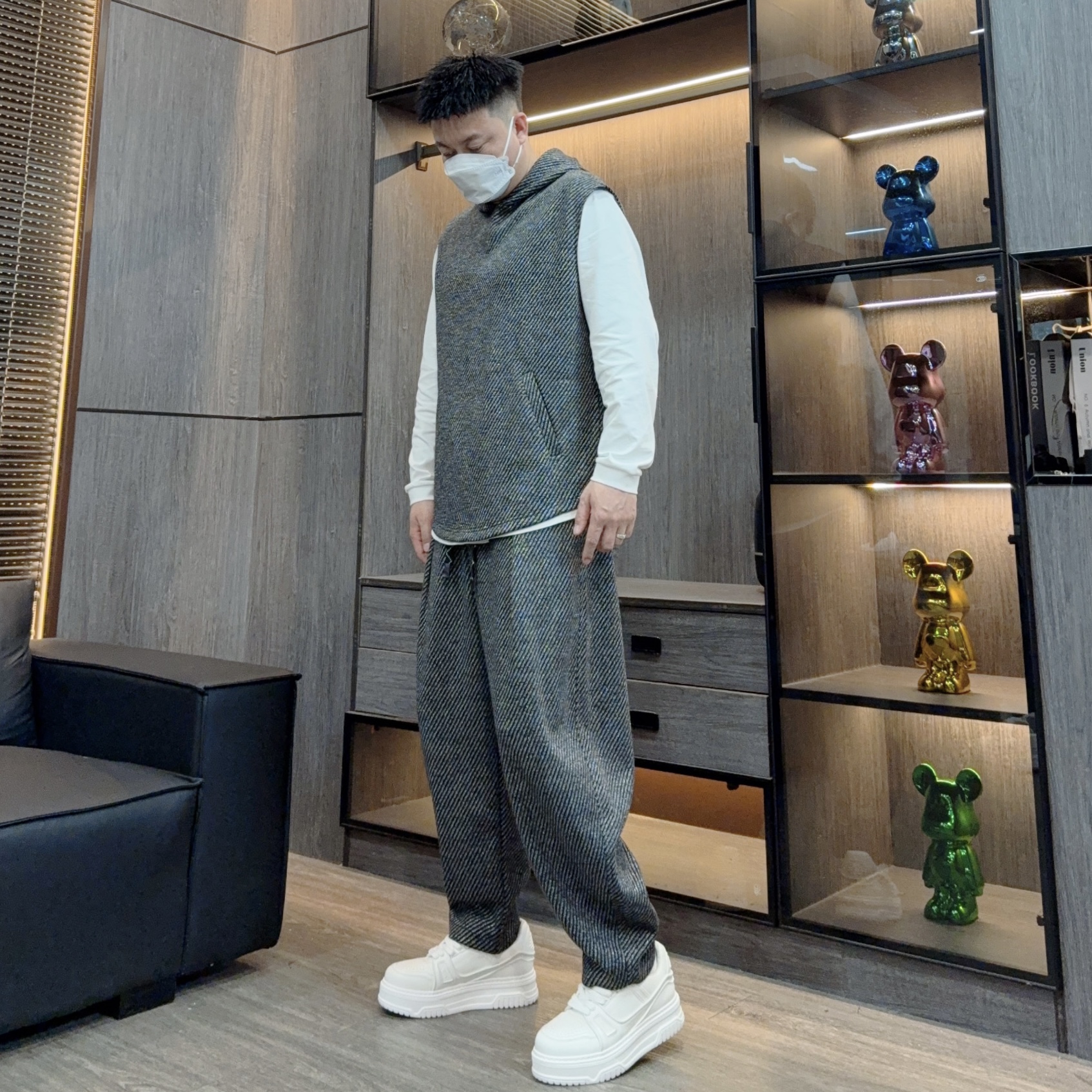 『小宇』xy-6861春季新款宽松版休闲裤春季马甲连帽潮流松弛感套装