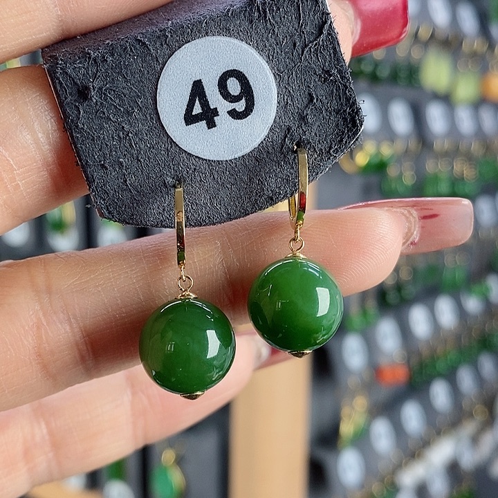 和田玉耳饰18K金镶嵌