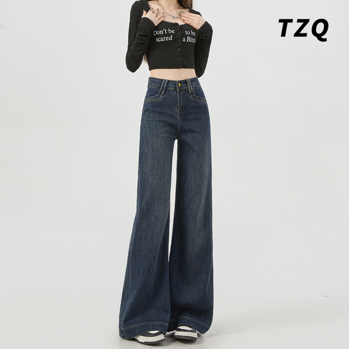 韩版阔腿牛仔裤女2024秋款宽松显瘦时尚百搭拖地慵懒风裤