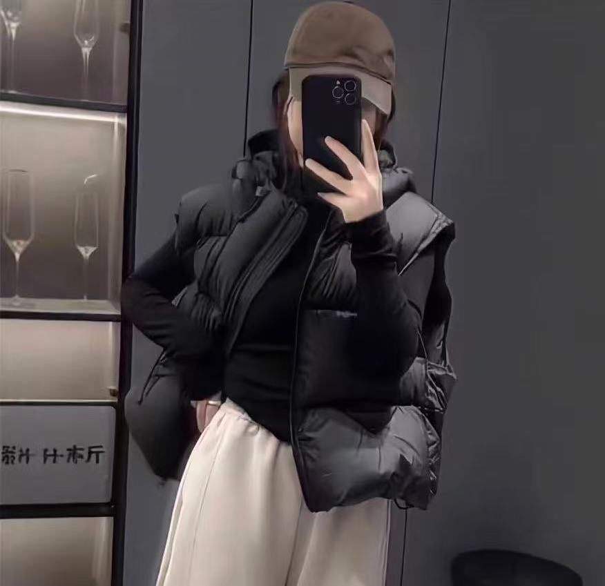 连帽马甲2025新款加厚马甲短款宽松休闲百搭连帽坎肩背心