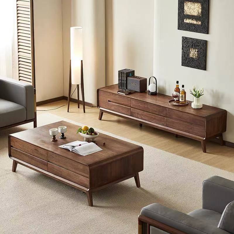 【北美黑胡桃木】全实木电视柜茶几配套客厅简约北欧置物高档（ZB）