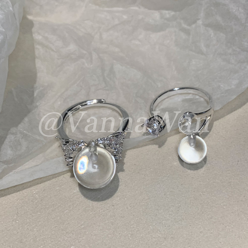 铜合金戒指 瑞士冰球.透明白水珠珠球体戒指