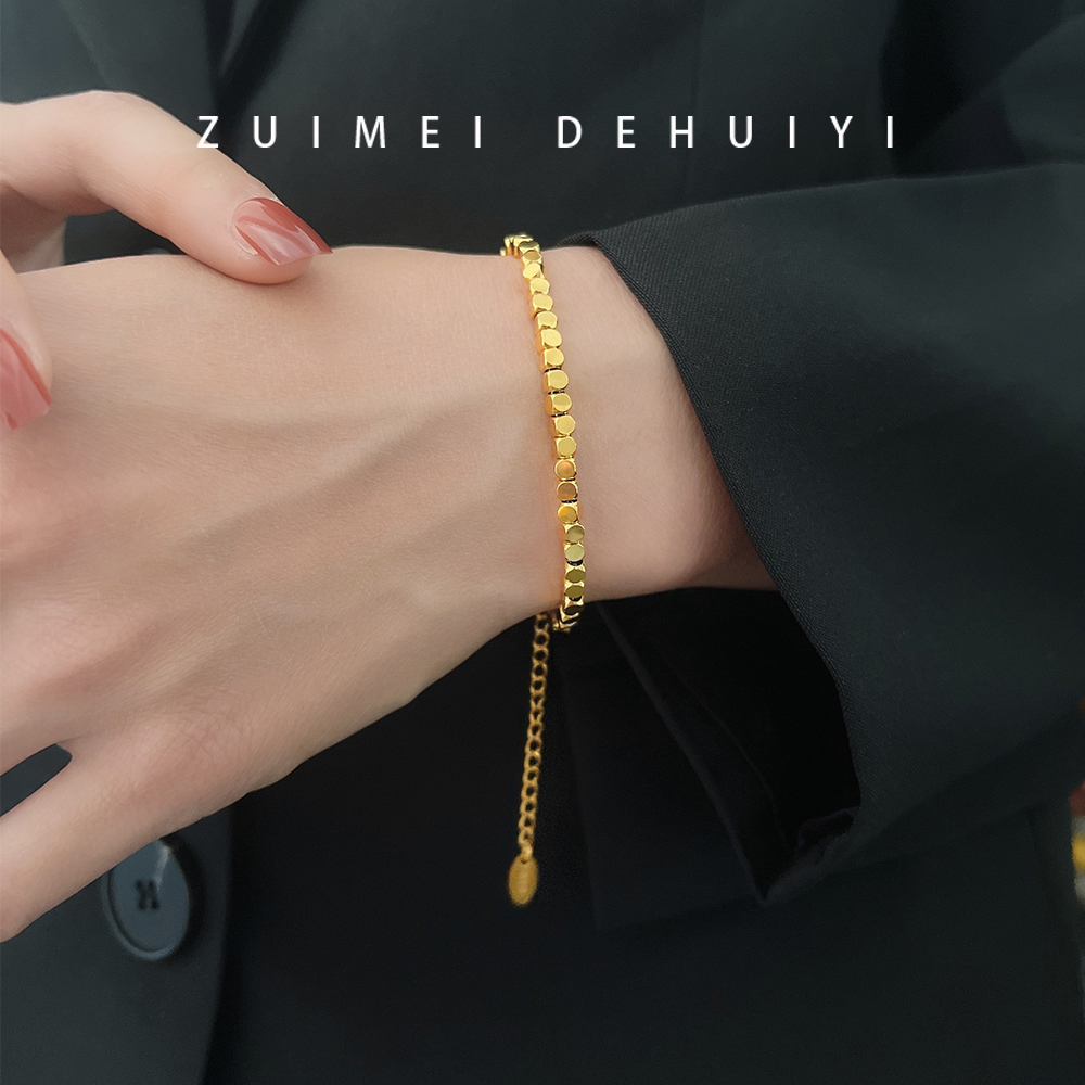 钛钢手链 碎银几两手链女轻奢小众高级蹦迪珠钛钢小方块手饰品