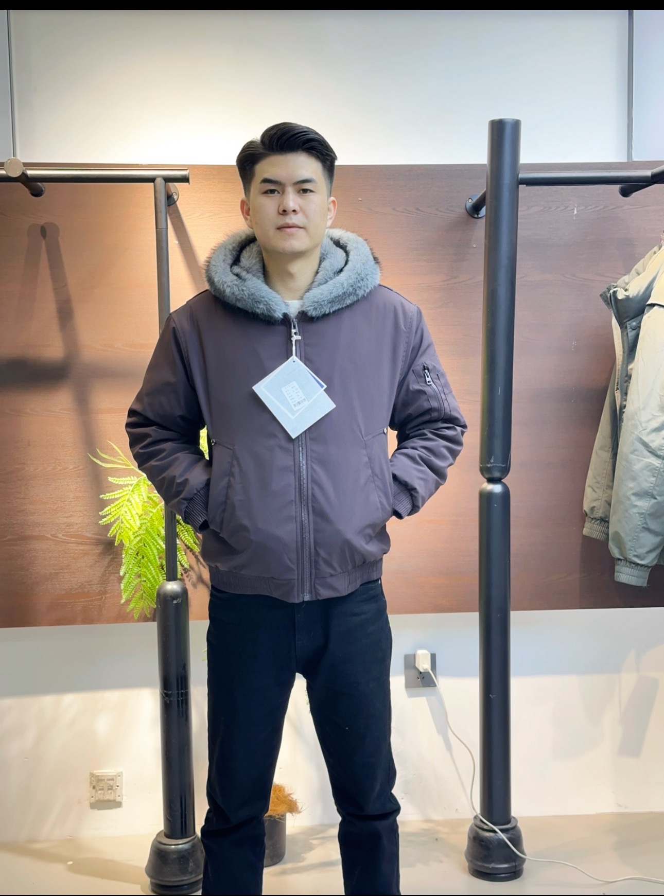 保暖毛内胆连帽拼接标准棉服棉衣冬季外套（A-39）