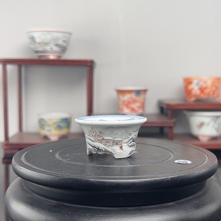 景德镇墨彩雪景迷你豆盆