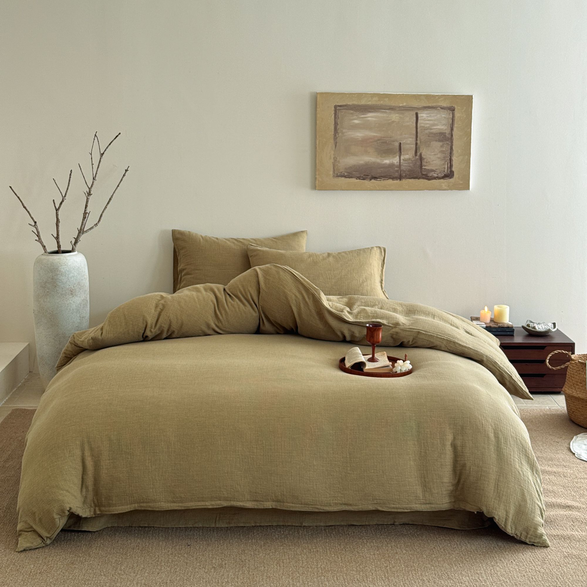 复古色织提花全棉双层纱被套单件A类双面纯棉纱布秋冬被罩三件套