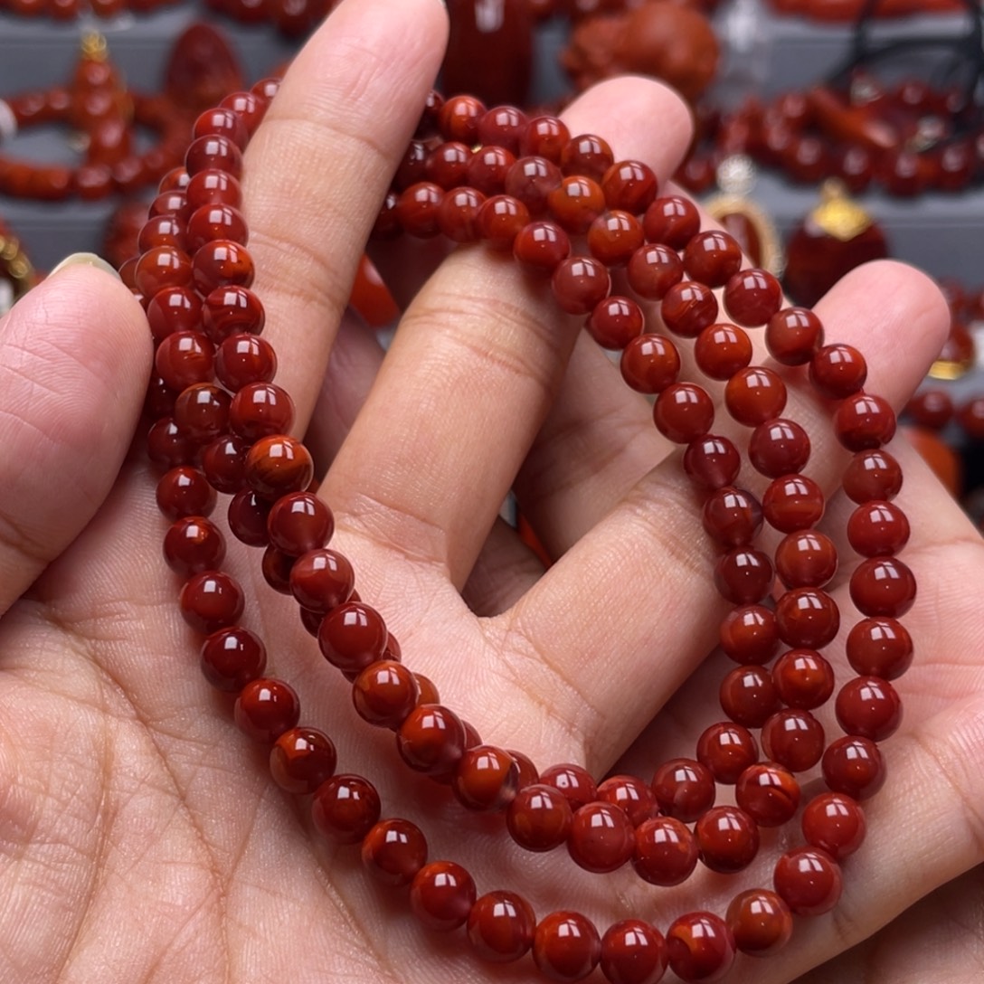 南红玛瑙未镶嵌珠宝奇石多圈6mm