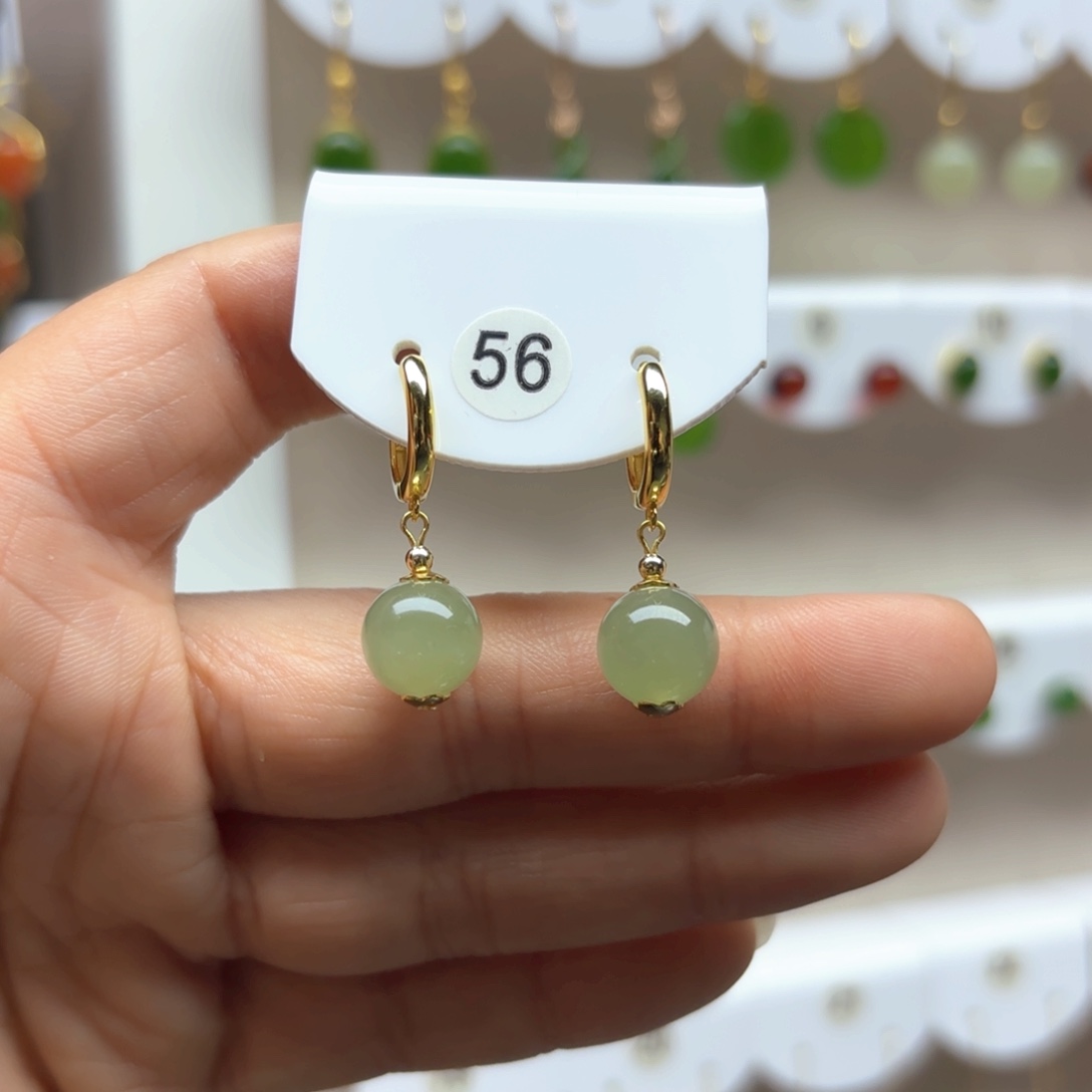 和田玉耳饰银S925镶嵌