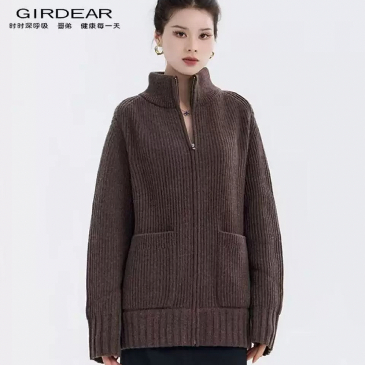 GIRDEAR哥弟秋冬季高领羊毛高领加厚休闲毛衣外套女士148058